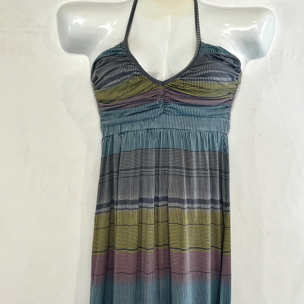 O'Neill Striped Halter Maxi Dress Multi-Color Ruched Bust Boho Summer Large